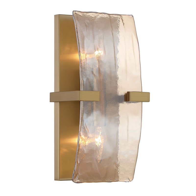 Golden Lighting Aenon 2-Light Wall Sconce | Rustic Brushed Champagne Brass and Amber Water Glass | Hallway & Bathroom | Model 3164-WSC BCB-AWG