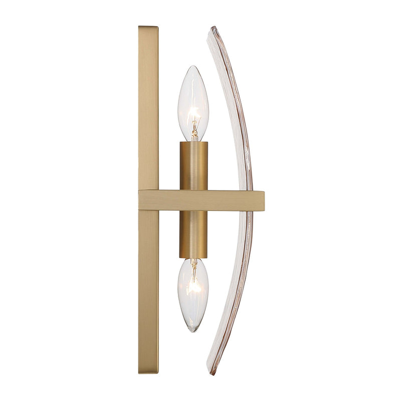 Golden Lighting Aenon 2-Light Wall Sconce | Rustic Brushed Champagne Brass and Amber Water Glass | Hallway & Bathroom | Model 3164-WSC BCB-AWG