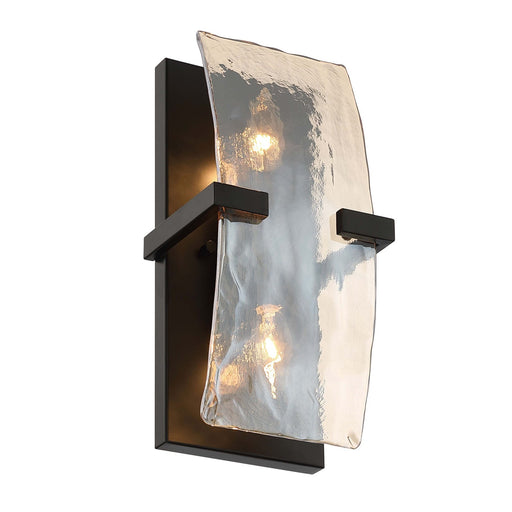 Golden Lighting Aenon 13in 2-Light Wall Sconce | Rustic Matte Black and Amber Water Glass | Bathroom & Hallway | Model 3164-WSC BLK-AWG