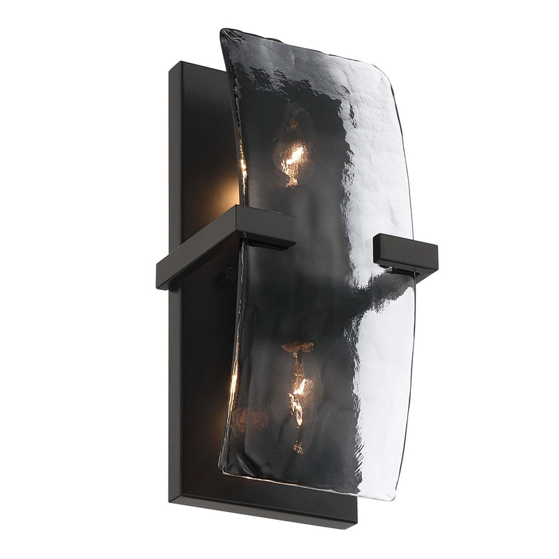 Golden Lighting Aenon 13in 2-Light Wall Sconce | Rustic Lodge Matte Black and Smoky Water Glass | Bathroom & Hallway | Model 3164-WSC BLK-SWG