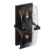 Golden Lighting Aenon 13in 2-Light Wall Sconce | Rustic Lodge Matte Black and Smoky Water Glass | Bathroom & Hallway | Model 3164-WSC BLK-SWG