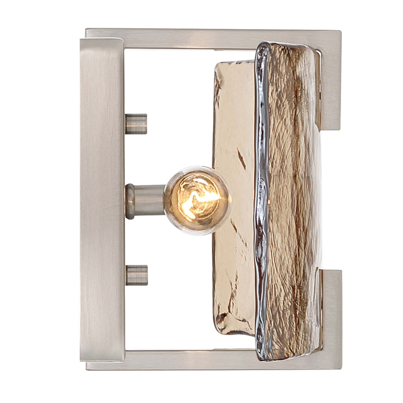Golden Lighting Aenon 2-Light Wall Sconce | Rustic Pewter and Amber Water Glass | Bathroom & Hallway Accent Light | Model 3164-WSC PW-AWG