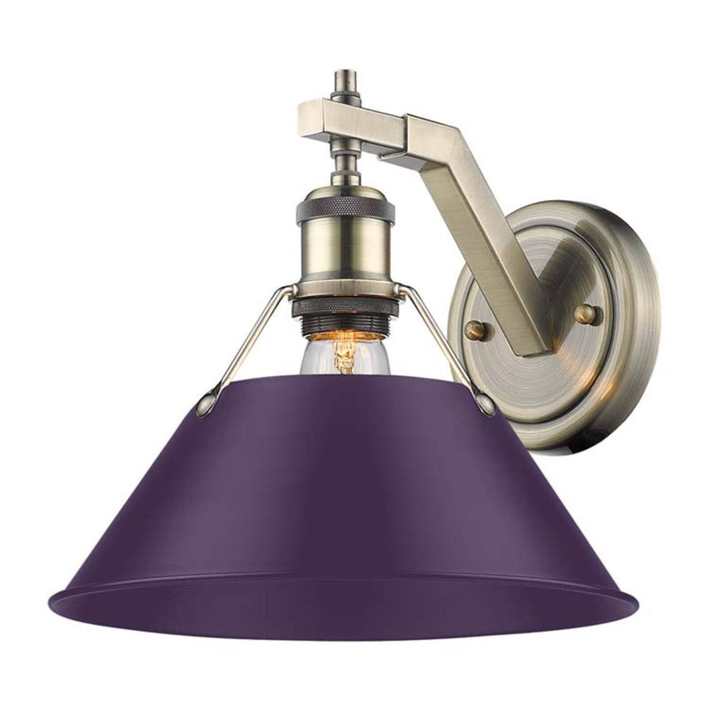 Golden Lighting Orwell 10in 1-Light Wall Sconce | Industrial Aged Brass and Exotic Purple Steel | Bathroom & Hallway | Model 3306-1W AB-EP