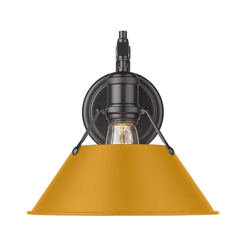Golden Lighting Orwell 10in 1-Light Wall Sconce | Industrial Matte Black and Auric Yellow Steel | Hallway & Stairway | Model 3306-1W BLK-AY