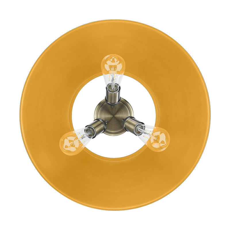 Golden Lighting Orwell 19in 3-Light Flush Mount | Industrial Aged Brass and Auric Yellow Steel | Hallway & Bathroom | Model 3306-3FM AB-AY