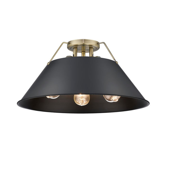 Golden Orwell 3-Light Flush Mount, Aged Brass/Matte Black - 3306-3FMAB-BLK