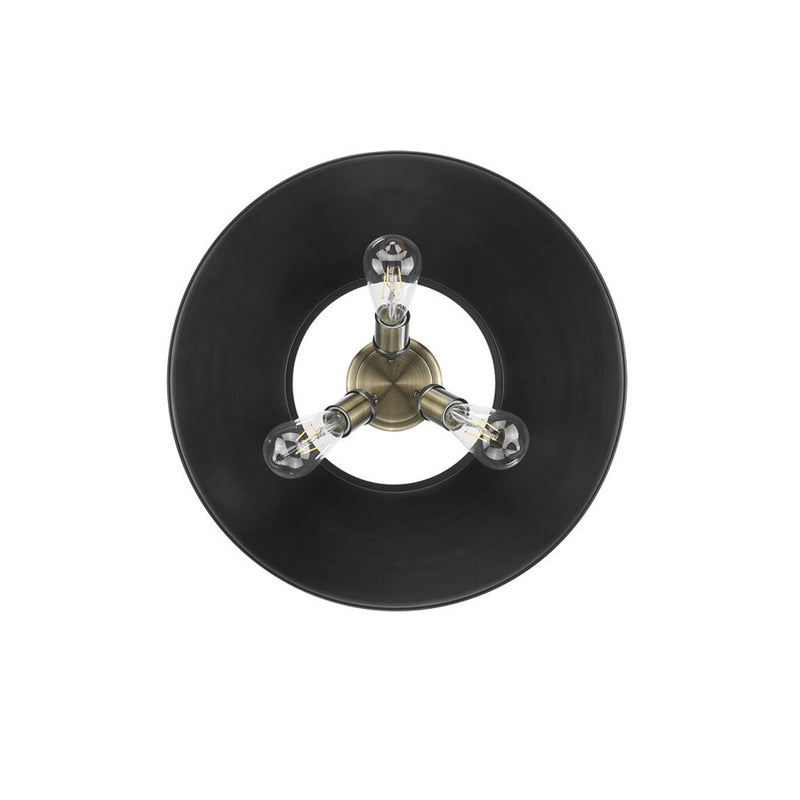 Golden Orwell 3-Light Flush Mount, Aged Brass/Matte Black