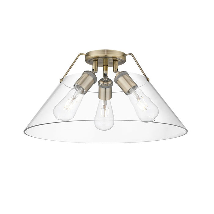Golden Orwell 3-Light Flush Mount, Aged Brass/Clear Glass - 3306-3FMAB-CLR