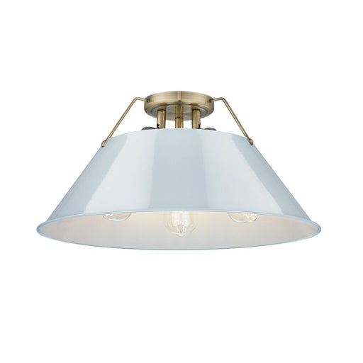 Golden Orwell 3-Light Flush Mount, Aged Brass/Dusky Blue - 3306-3FMAB-DB