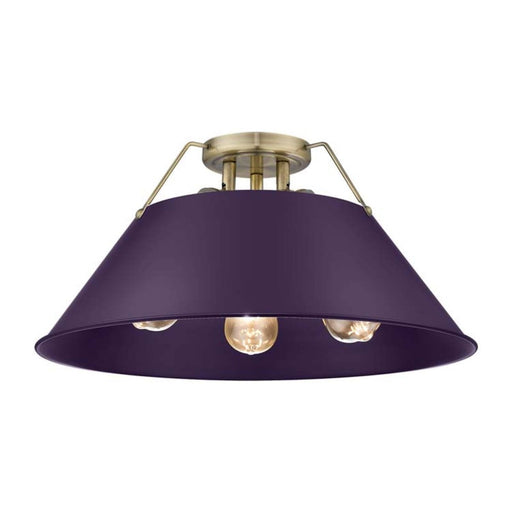 Golden Lighting Orwell 18in 3-Light Flush Mount | Industrial Aged Brass and Exotic Purple Steel | Hallway & Bathroom | Model 3306-3FM AB-EP