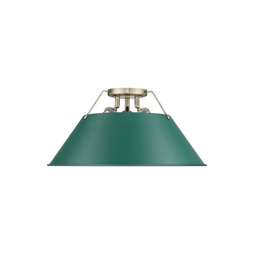 Golden Orwell 3-Light Flush Mount, Aged Brass/Pine Green - 3306-3FMAB-GN