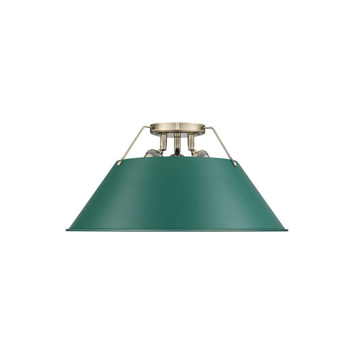 Golden Orwell 3-Light Flush Mount, Aged Brass/Pine Green - 3306-3FMAB-GN
