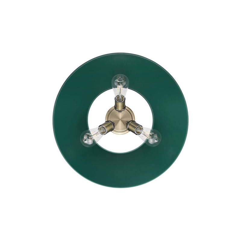 Golden Orwell 3-Light Flush Mount, Aged Brass/Pine Green