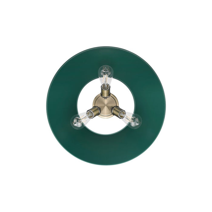 Golden Orwell 3-Light Flush Mount, Aged Brass/Pine Green