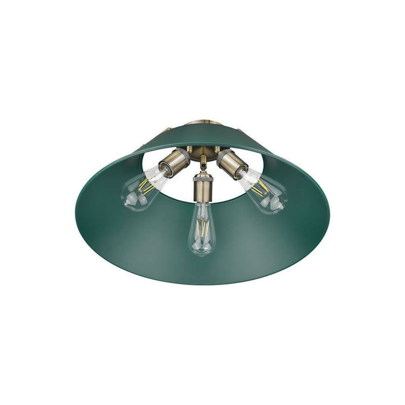 Golden Orwell 3-Light Flush Mount, Aged Brass/Pine Green