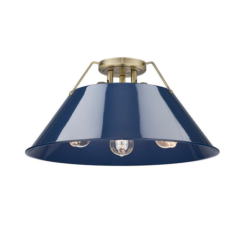 Golden Orwell 3-Light Flush Mount, Aged Brass/Matte Navy - 3306-3FMAB-NVY