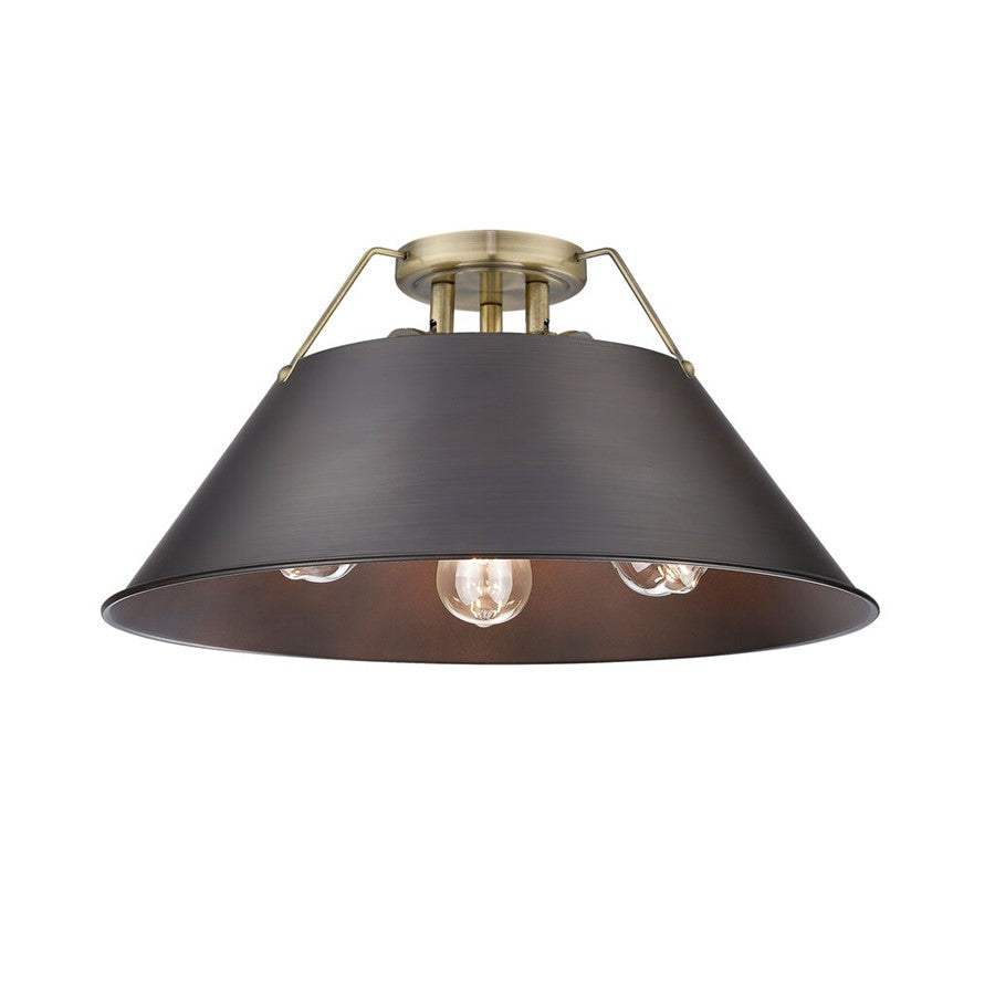 Golden Orwell 3-Light Flush Mount, Aged Brass/Rubbed Bronze - 3306-3FMAB-RBZ