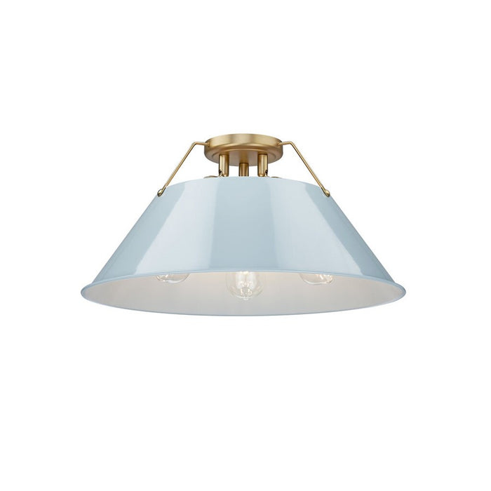 Golden Orwell 3-Light Flush Mount, Champagne Bronze/Dusky Blue - 3306-3FMBCB-DB