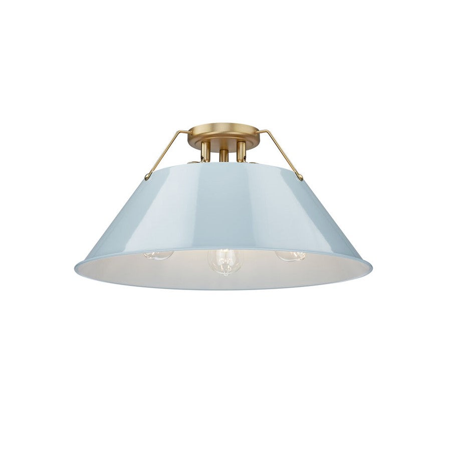 Golden Orwell 3-Light Flush Mount, Champagne Bronze/Dusky Blue - 3306-3FMBCB-DB