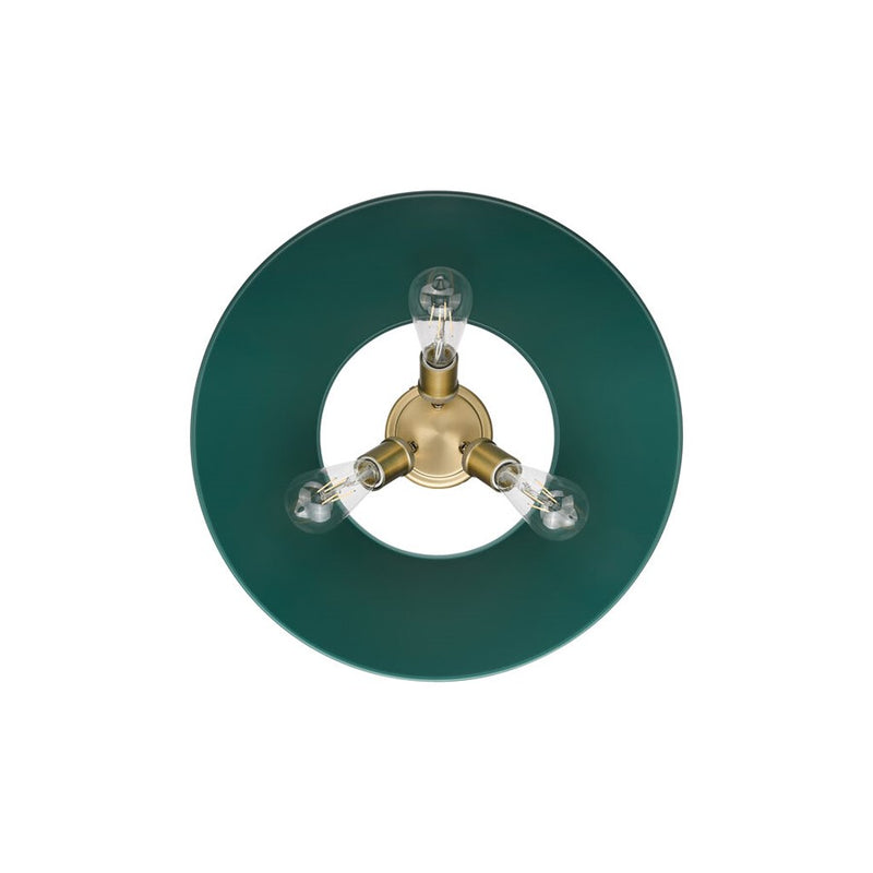 Golden Orwell 3-Light Flush Mount, Champagne Bronze/Pine Green