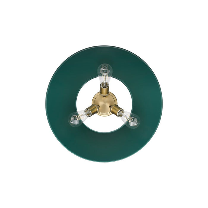 Golden Orwell 3-Light Flush Mount, Champagne Bronze/Pine Green
