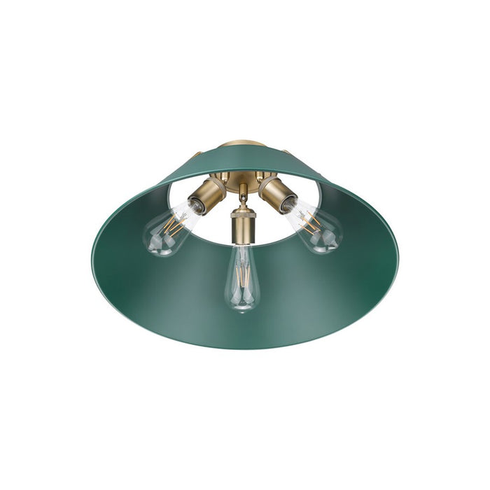 Golden Orwell 3-Light Flush Mount, Champagne Bronze/Pine Green