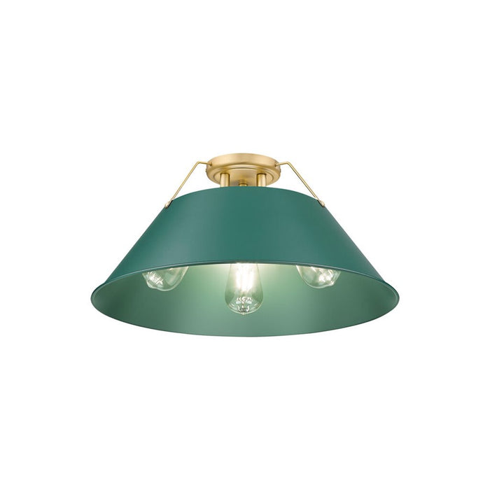 Golden Orwell 3-Light Flush Mount, Champagne Bronze/Pine Green