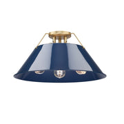 Golden Orwell 3-Light Flush Mount, Champagne Bronze/Matte Navy - 3306-3FMBCB-NVY
