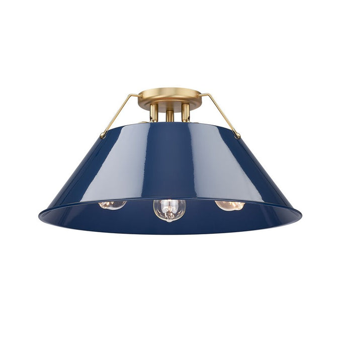 Golden Orwell 3-Light Flush Mount, Champagne Bronze/Matte Navy - 3306-3FMBCB-NVY