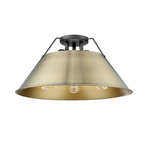 Golden Orwell 3-Light Flush Mount, Matte Black/Aged Brass - 3306-3FMBLK-AB