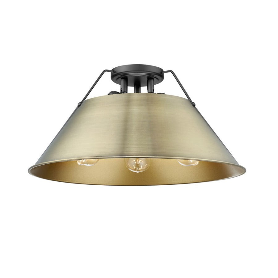 Golden Orwell 3-Light Flush Mount, Matte Black/Aged Brass - 3306-3FMBLK-AB