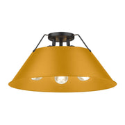 Golden Lighting Orwell 18in 3-Light Flush Mount | Industrial Matte Black and Auric Yellow Steel | Hallway & Bathroom | Model 3306-3FM BLK-AY
