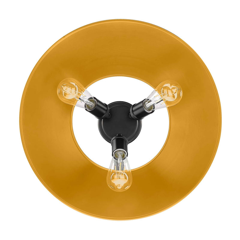 Golden Lighting Orwell 18in 3-Light Flush Mount | Industrial Matte Black and Auric Yellow Steel | Hallway & Bathroom | Model 3306-3FM BLK-AY
