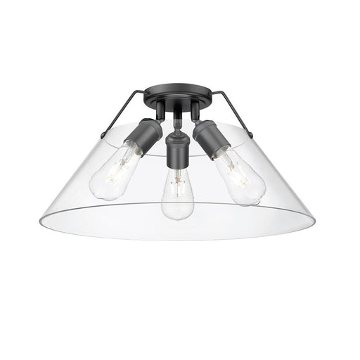 Golden Orwell 3-Light Flush Mount, Matte Black/Clear Glass - 3306-3FMBLK-CLR