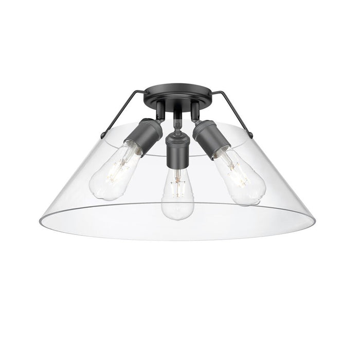 Golden Orwell 3-Light Flush Mount, Matte Black/Clear Glass - 3306-3FMBLK-CLR