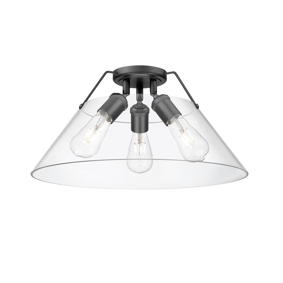 Golden Orwell 3-Light Flush Mount, Matte Black/Clear Glass - 3306-3FMBLK-CLR