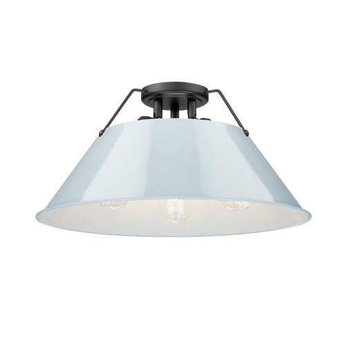 Golden Orwell 3-Light Flush Mount, Matte Black/Dusky Blue - 3306-3FMBLK-DB