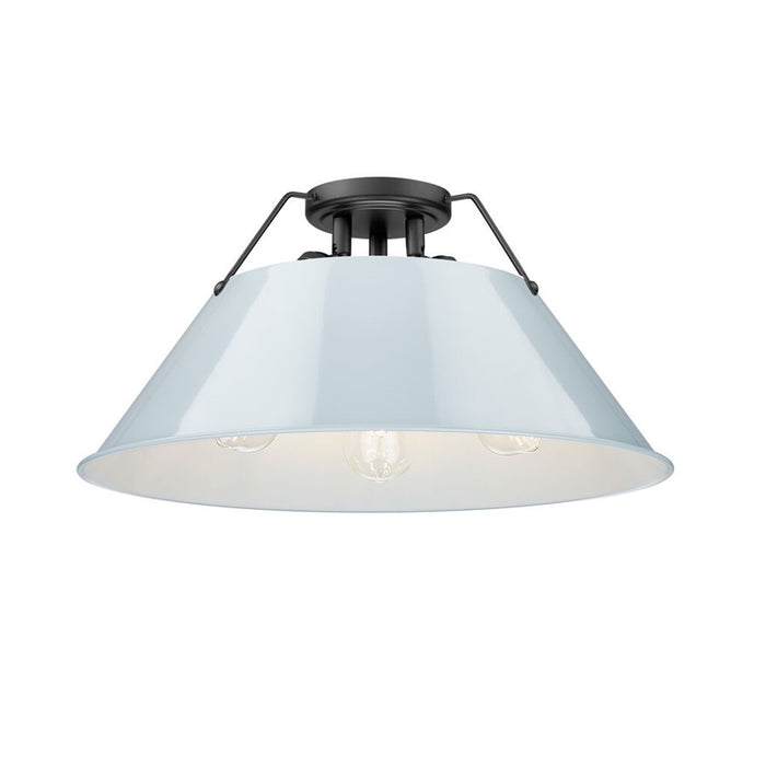 Golden Orwell 3-Light Flush Mount, Matte Black/Dusky Blue - 3306-3FMBLK-DB
