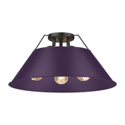 Golden Lighting Orwell 19in 3-Light Flush Mount | Industrial Matte Black and Exotic Purple Steel | Hallway & Bathroom | Model 3306-3FM BLK-EP