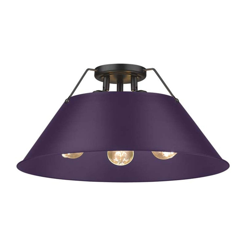Golden Lighting Orwell 19in 3-Light Flush Mount | Industrial Matte Black and Exotic Purple Steel | Hallway & Bathroom | Model 3306-3FM BLK-EP