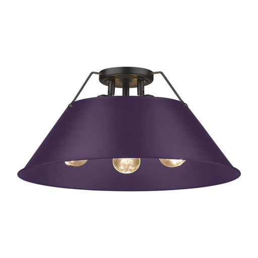 Golden Lighting Orwell 19in 3-Light Flush Mount | Industrial Matte Black and Exotic Purple Steel | Hallway & Bathroom | Model 3306-3FM BLK-EP