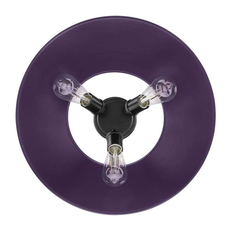 Golden Lighting Orwell 19in 3-Light Flush Mount | Industrial Matte Black and Exotic Purple Steel | Hallway & Bathroom | Model 3306-3FM BLK-EP