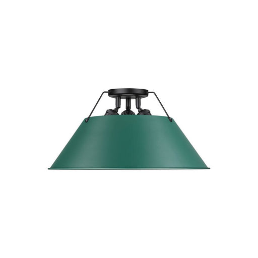 Golden Orwell 3-Light Flush Mount, Matte Black/Pine Green - 3306-3FMBLK-GN