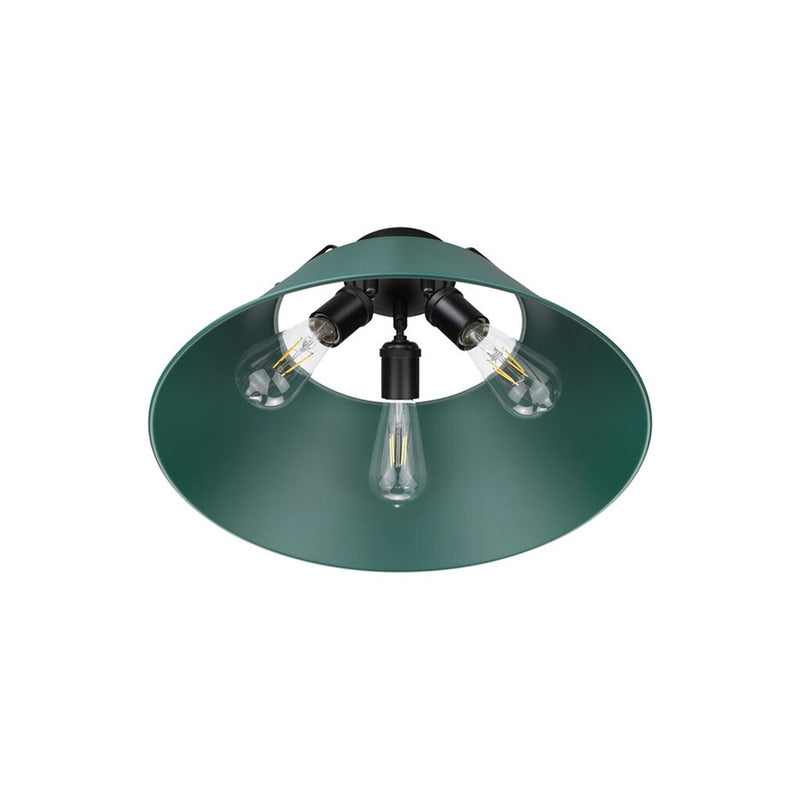 Golden Orwell 3-Light Flush Mount, Matte Black/Pine Green