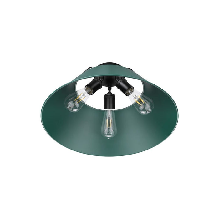 Golden Orwell 3-Light Flush Mount, Matte Black/Pine Green