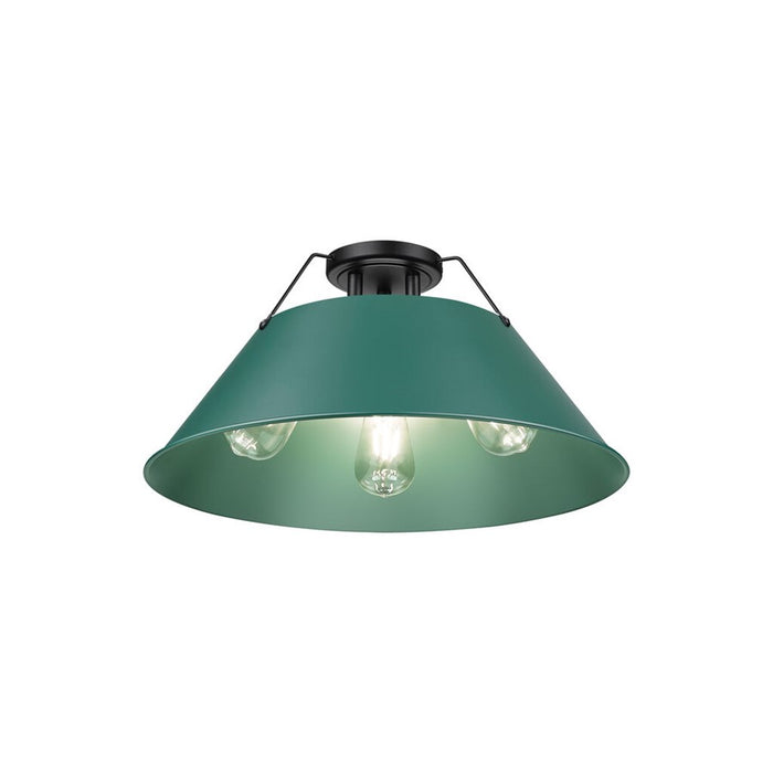 Golden Orwell 3-Light Flush Mount, Matte Black/Pine Green