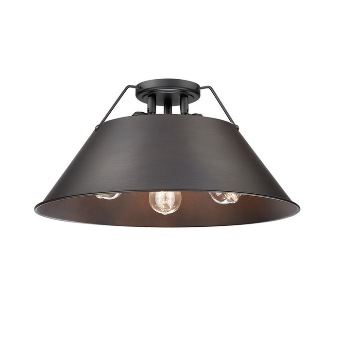 Golden Orwell 3-Light Flush Mount, Matte Black/Rubbed Bronze - 3306-3FMBLK-RBZ