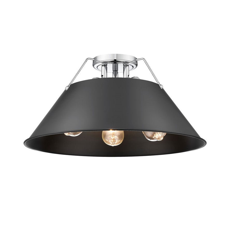 Golden Lighting Orwell 3-Light Flush Mount, Chrome/Matte Black - 3306-3FMCH-BLK
