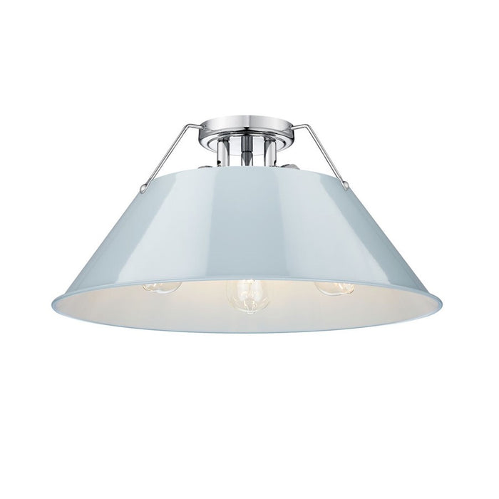 Golden Lighting Orwell 3-Light Flush Mount, Chrome/Dusky Blue - 3306-3FMCH-DB