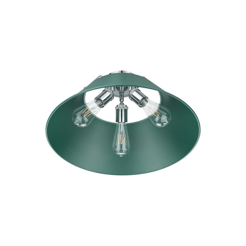 Golden Lighting Orwell 3-Light Flush Mount, Chrome/Pine Green